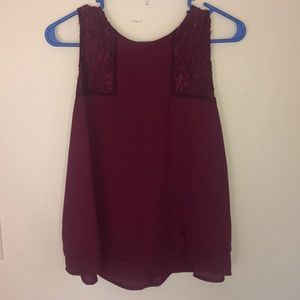 Maroon lace detail tank top blouse